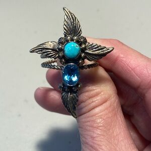 Running Bear Sterling-Style Turquoise & Blue Crystal Leaf Ring - Women Jewelry